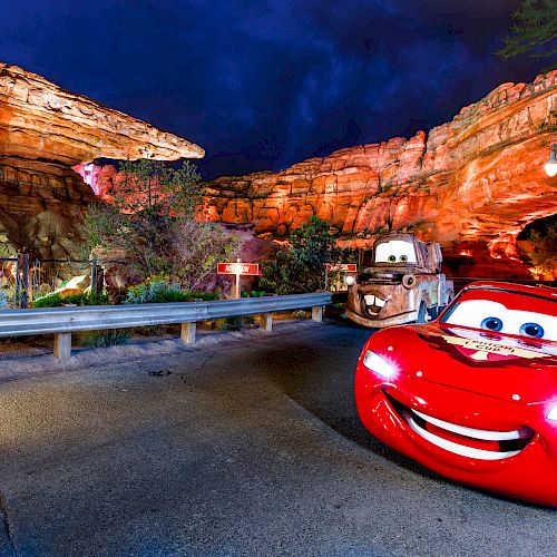 Cars Land Mater and Lightning McQueen racing at DISNEY CALIFORNIA ADVENTURE® Resort.